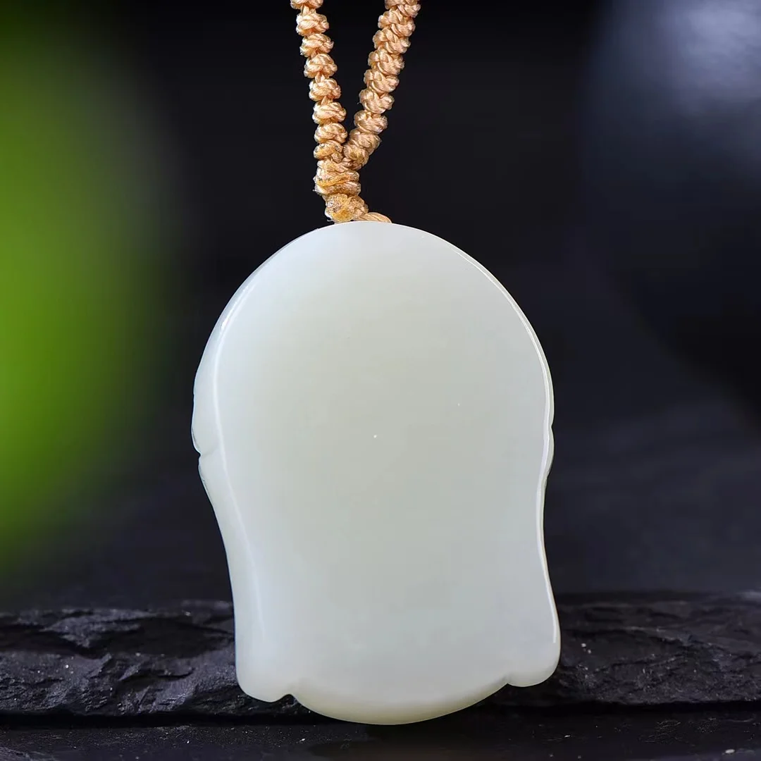 New Hetian Jade Baoan Buddha Head Pendant Ornaments 8198#