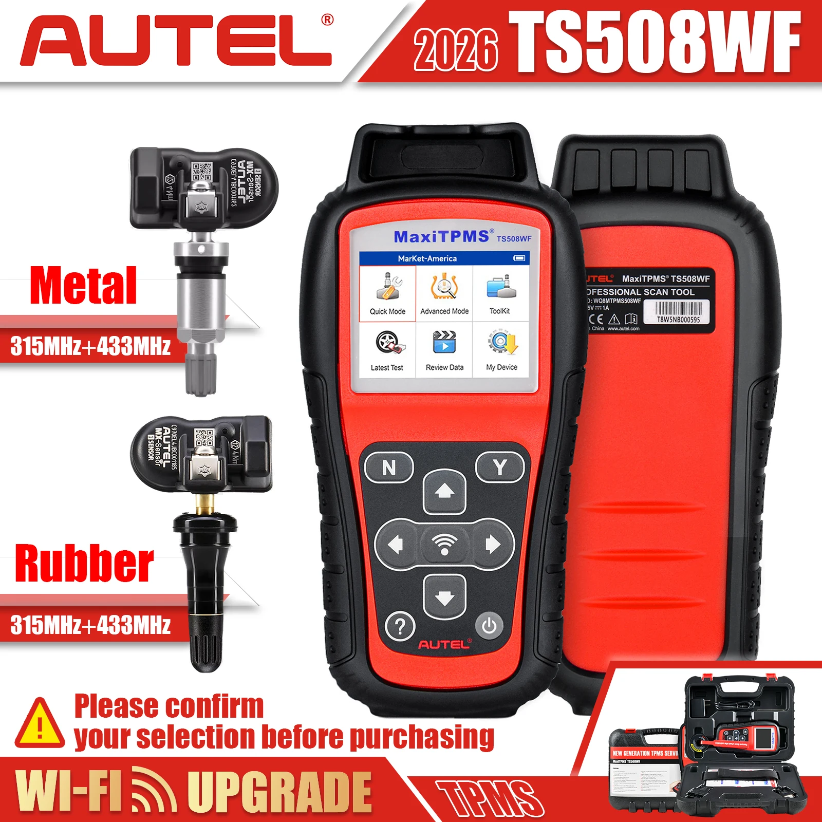 Autel MaxiTPMS TS508WF Diagnostic Tool or MX-sensors 315 433MHz Programmer Relearn Tool Free Update Tire Pressure Monitor 2026