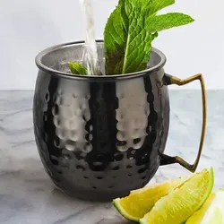 Creative Stainless Steel Hammered Point Cocktail Mug, Non-Slip with Gold Handle Drum Mug for Home and Bar Drinking Mule Mugs