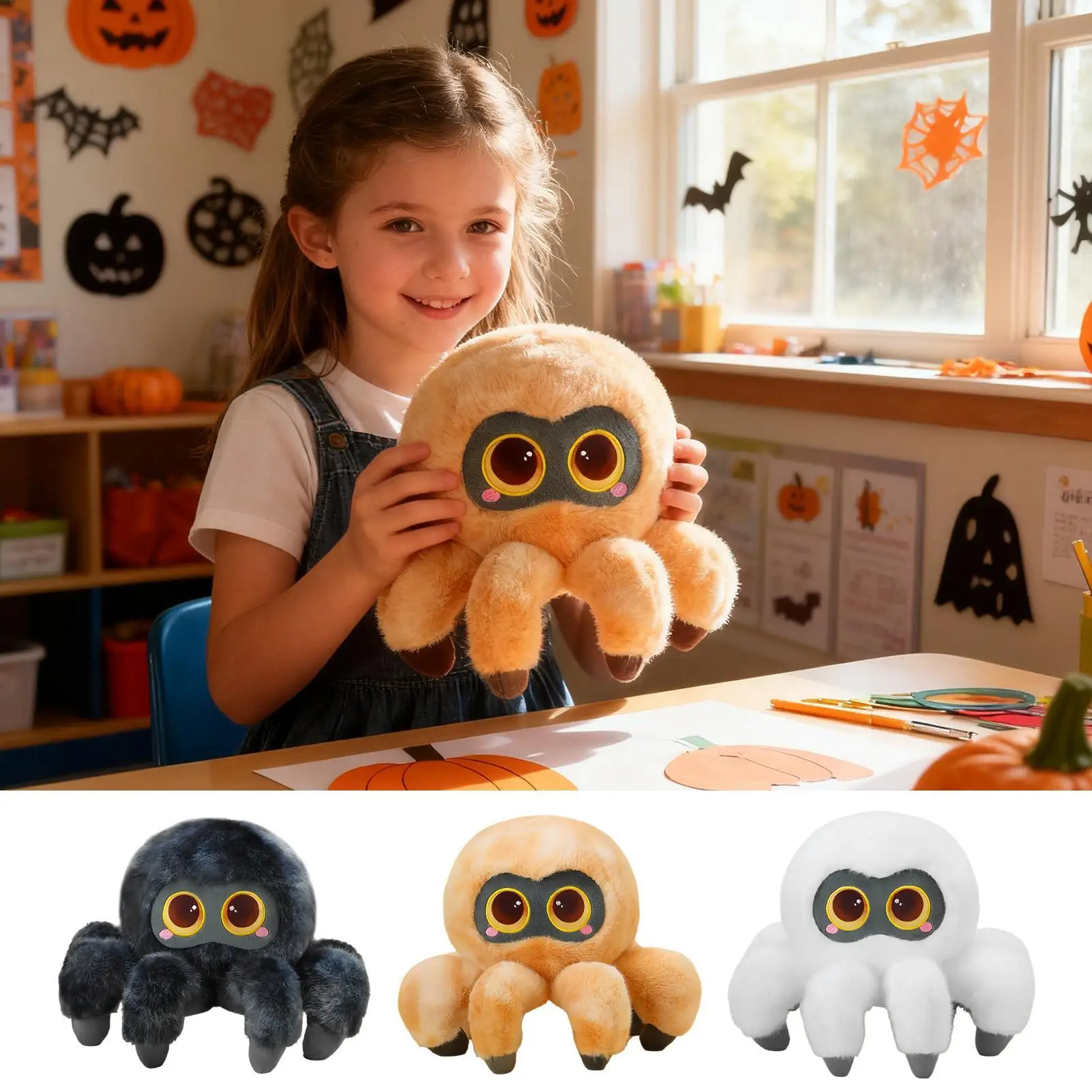 

Для большого глазного паука, плюшевый 11,8 дюйма, большой гладкий паук, декор, чучело на Хэллоуин для детей, взрослых, детская спальня