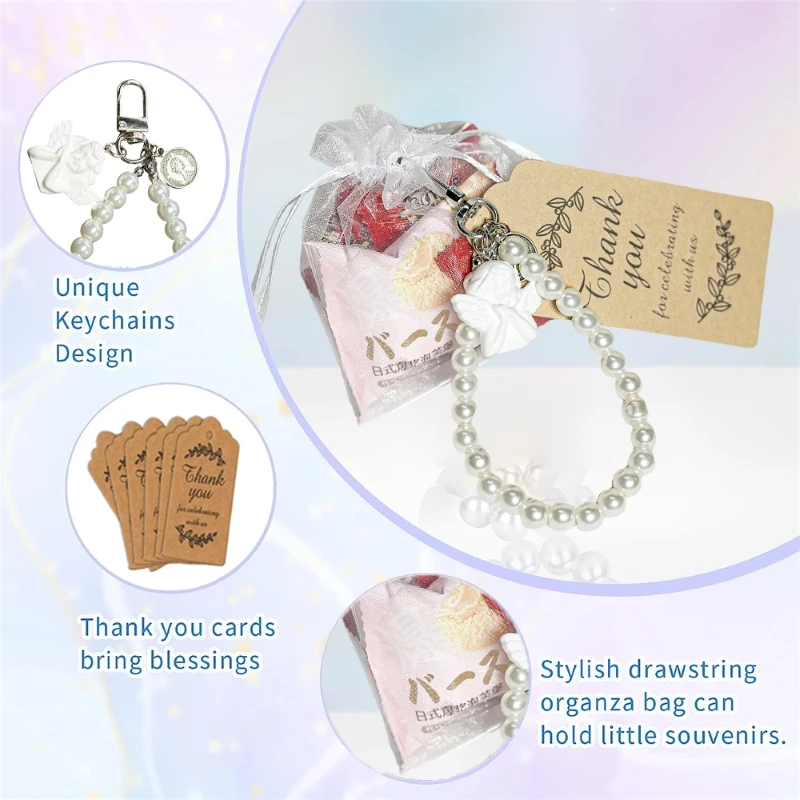 10/20/30pcs Wedding Gift For Guests Angel Keychain Bracelet Candy Bag For Baby Shower Party Supplies Wedding Table Decorations