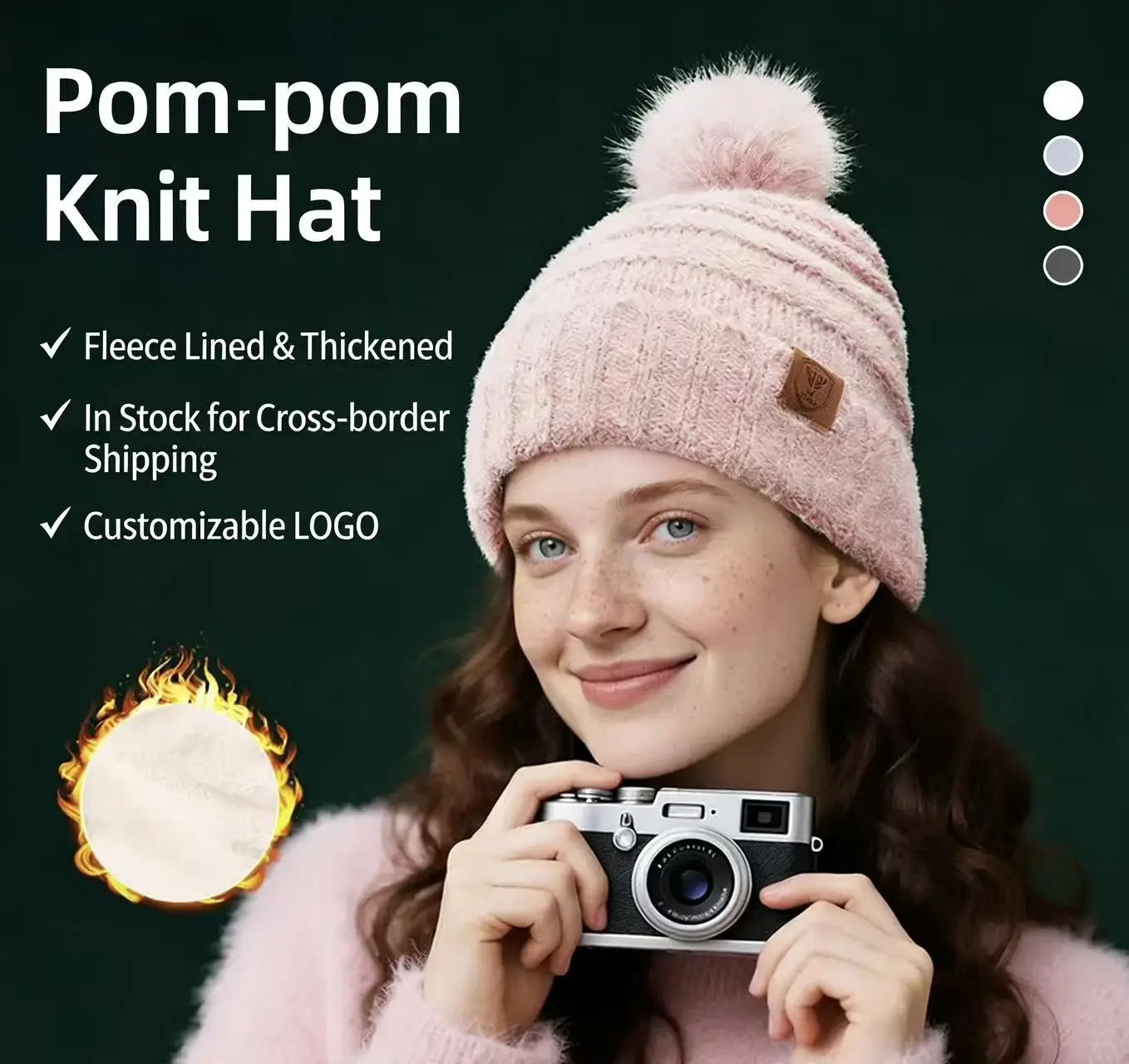 

Women's Winter Cap Fleece-lined Thick Windproof Warm With Ear Flaps Versatile Pom-pom Knit Hat Cycling Cap Skilling Outdoor Hat