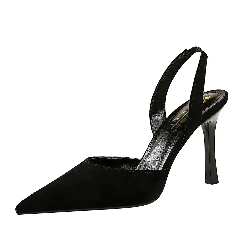 

Style Fashion Summer High Heels For Women's Women Shoes Suede Shallow Cut Pointed Hollow Back Strap Sandals Pumps туфли женские