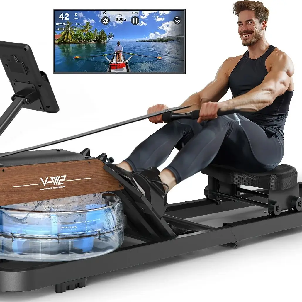 Roeimachine voor thuis, waterroeimachine met Bluetooth-monitor, opvouwbare roeimachine verstelbare tablethouder