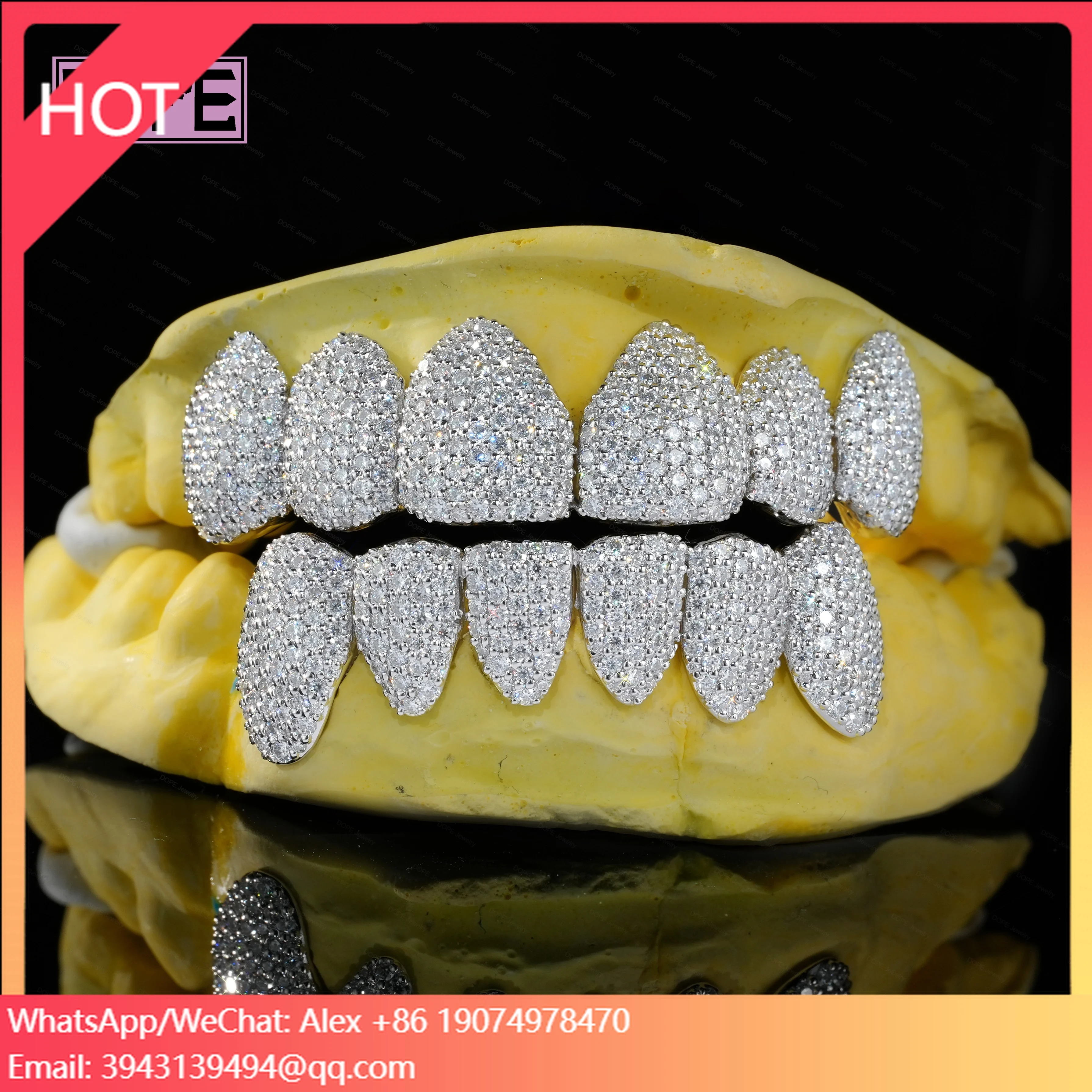 

Moissanite Grillz Pass Diamond Tester Grillz Hop Ice Out Teeth 925 Sterling Silver 8 On 8 Custom Honeycomb Set
