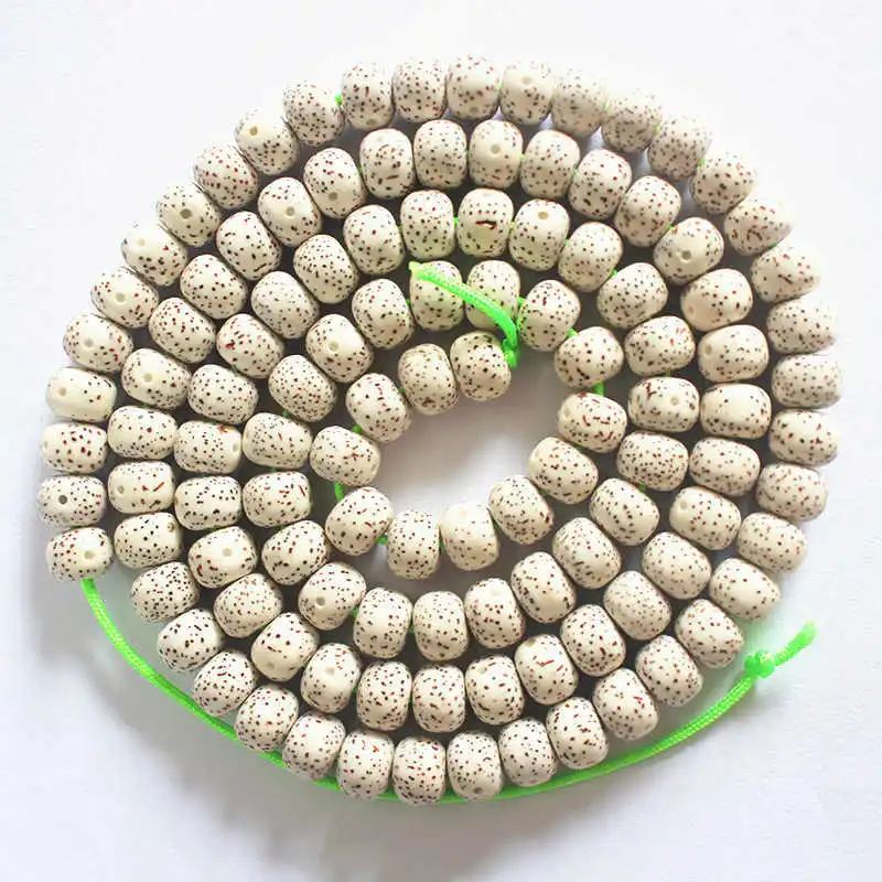 114PCS Natural Original White Star Moon Lotus Bodhi Seeds Beads Strand Tibetan Barrel Bead 7mm 8mm BRO900