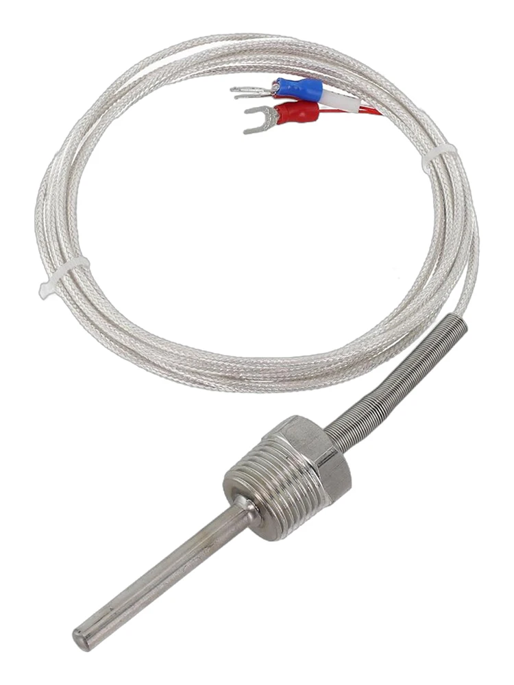 Pt100 Ohm Probe Sensor L 50mm PT NPT 1/2'' Thread W/ Insulation Wire Stainless Steel Probe Temperature Sensor Parts Power Tools
