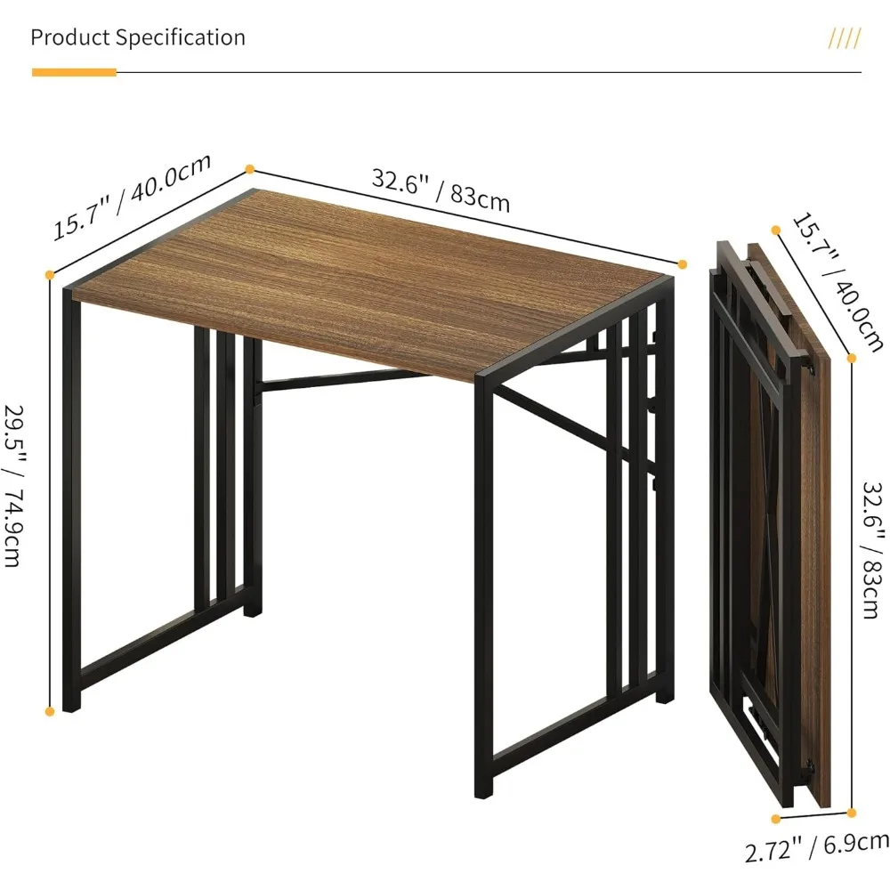 Escritorio plegable para juegos y escritura de 32 pulgadas para oficina en casa y camping, acabado espresso, sin necesidad de ensamblaje