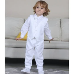 Boys Christening Suits Set Baby Baptism Outfit Toddler Shower Blazer Children Tuxedo Kids White Formal Clothes Sets 3 PCS