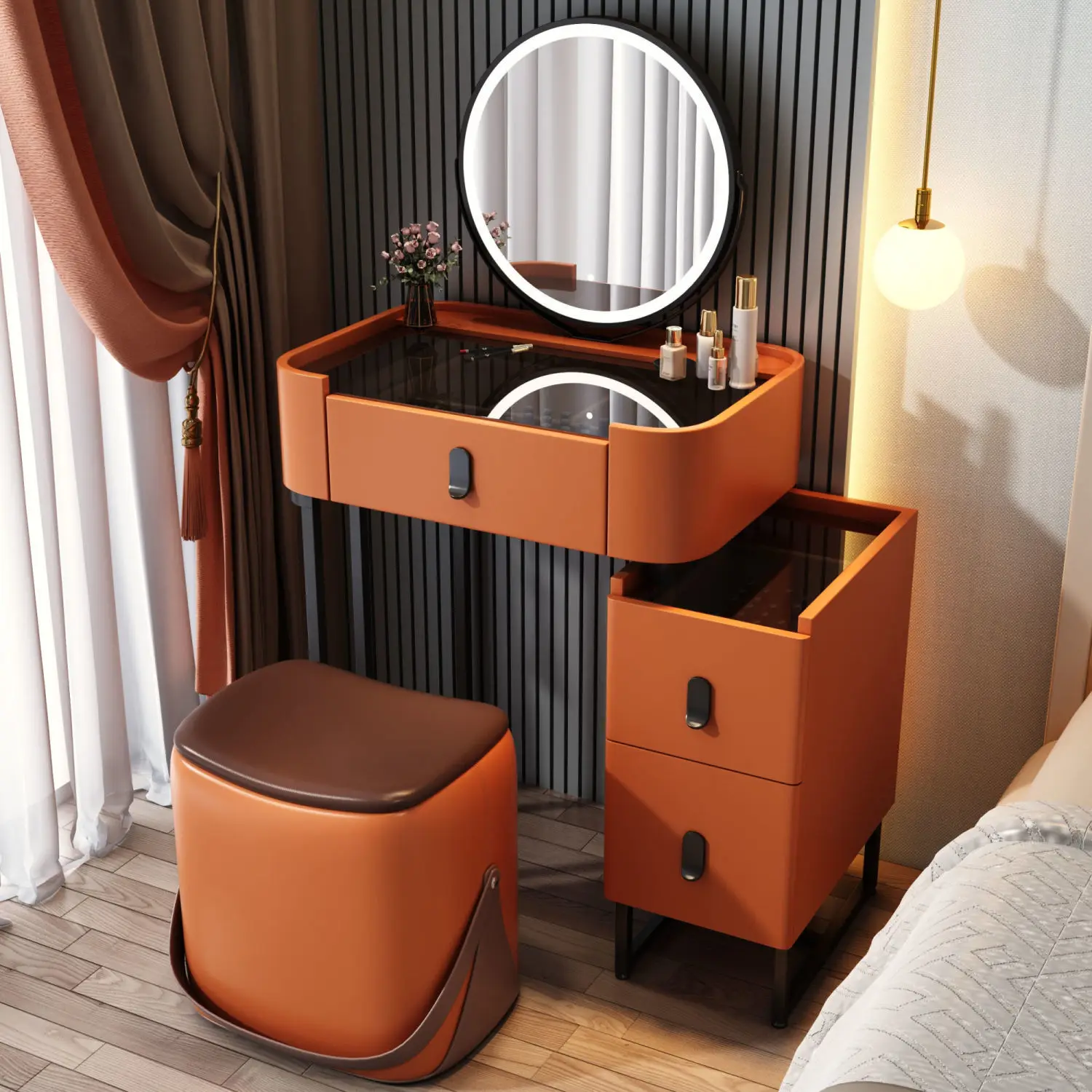 

Home Dresser Multifunctional Dressing Table Ins Girls Bedroom Dressing Table Storage Chair Creative Solid Wood Makeup Table Girl