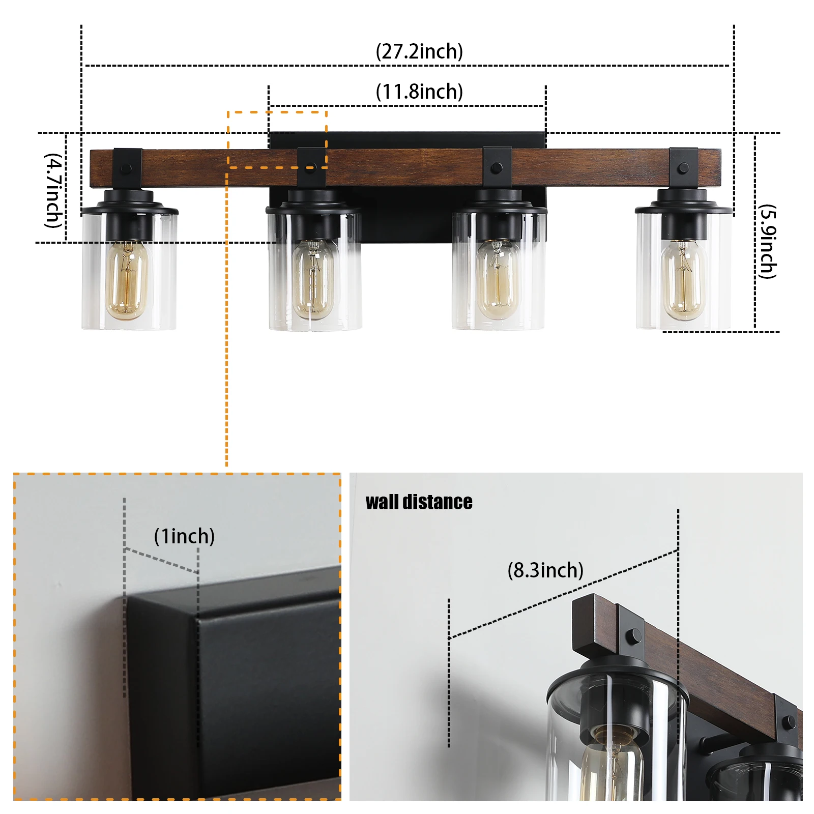 4-Lights Farmhouse Vanity Lights Fixture Rustic Bathroom Light Fixture Bathroom Sconce (No Bulbs)
