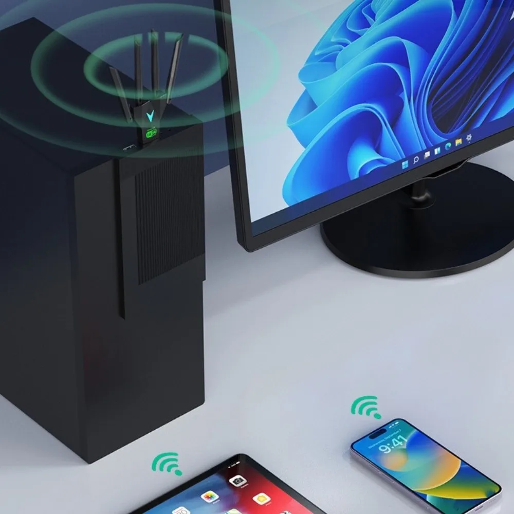 4アンテナ設計 デュアルバンド WiFi USBアダプター USB3.0インターフェース デュアルバンド 2.4G/5Ghz 1300Mbps WiFiドングル レシーバー ドライバー無料