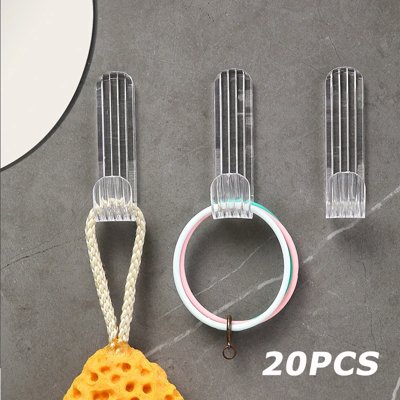 

10/5PCS Acrylic Tranparent Adhesive Hook Clothes Hook Kitchen Bathroom Wall Holeless Strong Adhesive Rack Hooks Home Organizer