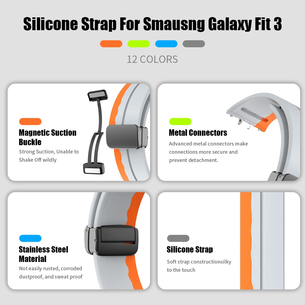 حزام سيليكون رياضي بإبزيم مغناطيسي D قابل للطي لهاتف سامسونج جالاكسي Fit3 حزام بديل لهاتف جالاكسي فيت 3 SM-R390 #6