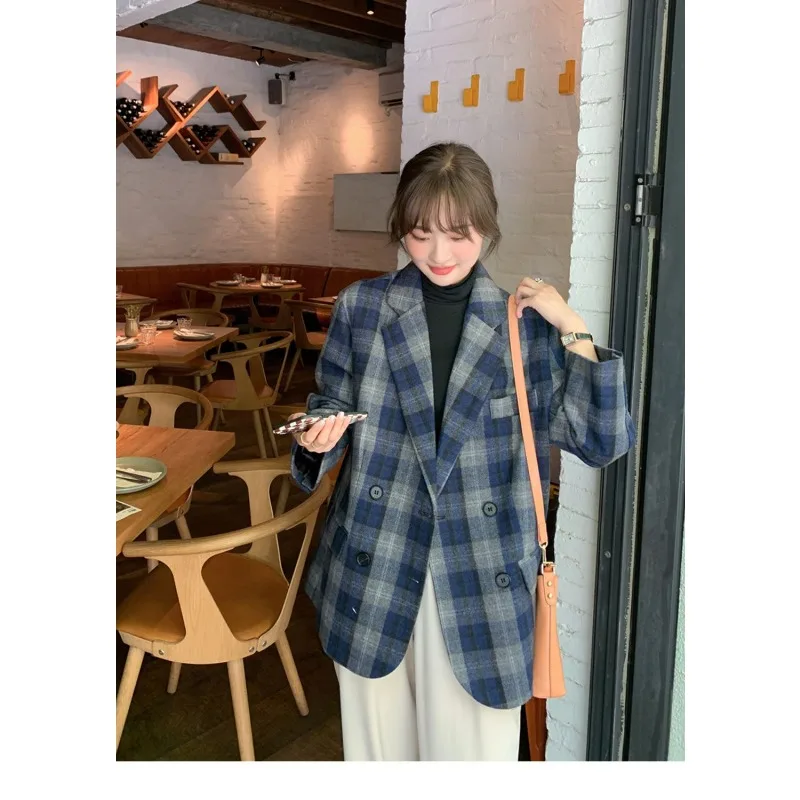 2025年新作 ウールブレザー レディース チェック柄 韓国風 ルーズデザイン 秋冬 中綿入り 厚手コート