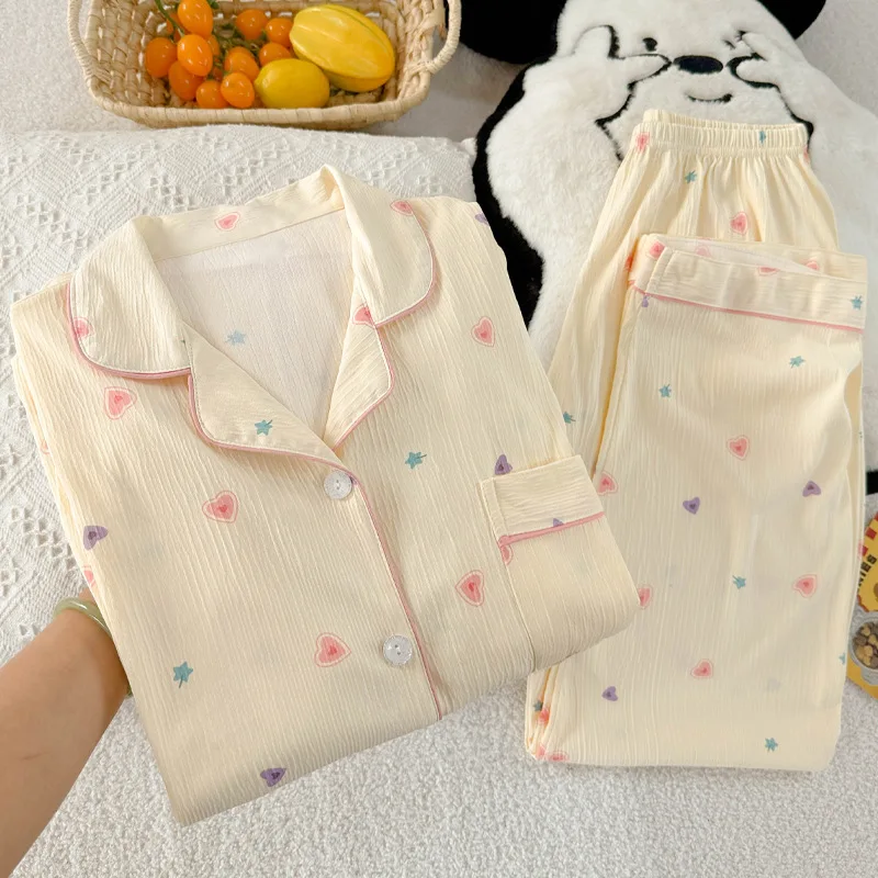 

Women's Spring and Autumn Long-sleeved Student Casual Pajamas Are Lightweight and Best-selling Heart-shaped Printed Home Sets