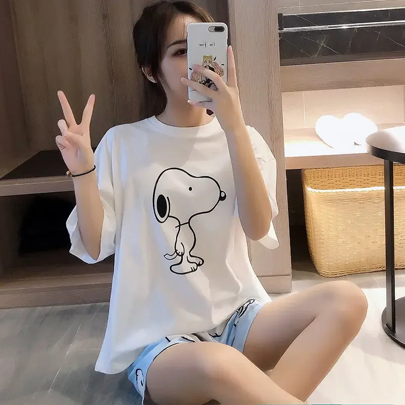 Snoopy 2022 sleepwear cartoon round neck  pajamas cute cartoon girls boys nightgown home clothes