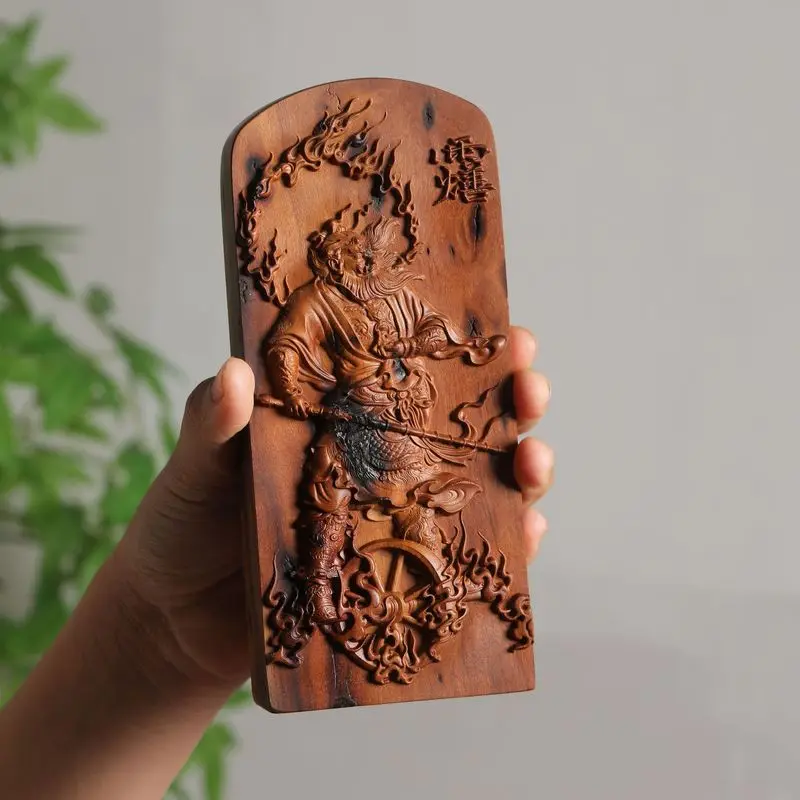 Natural lightning-struck Deng Tianjun's thunderous command instrument, double-sided relief jujube wood token, Five T