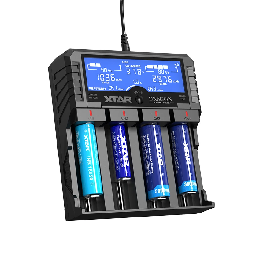 XTAR Dragon VP4L PLUS 3.6/3.7V Li-ion 1.2V NiMH AA AAA Analyzer & tester 26650 protected 21700 14500 16340 18650 Battery Charger