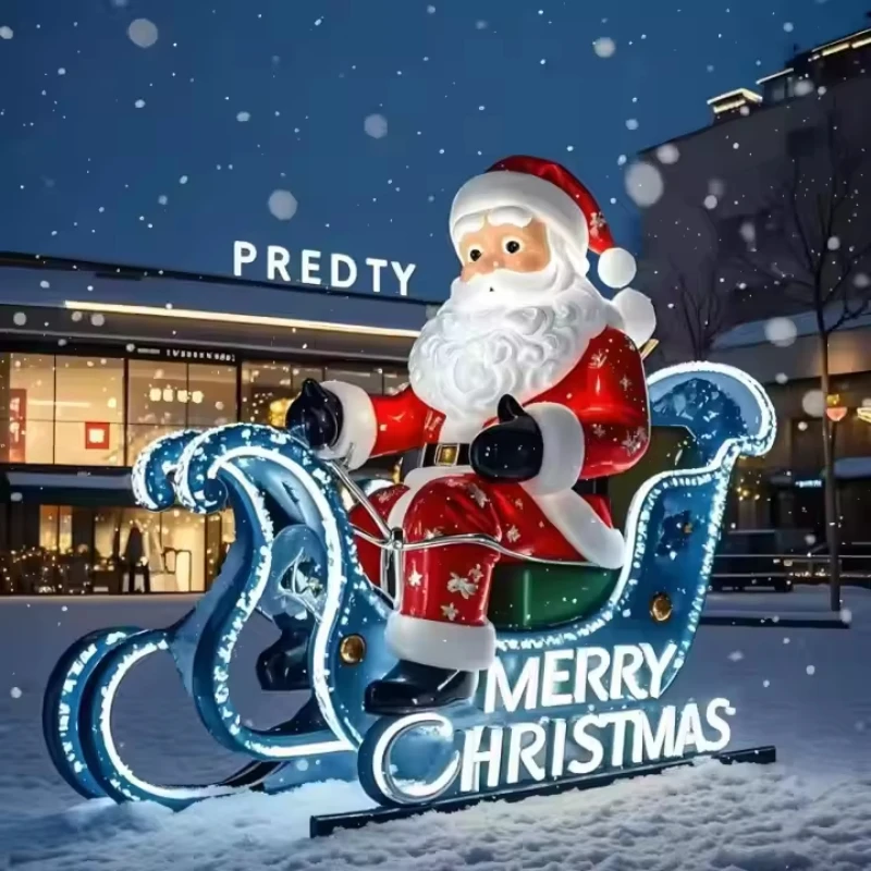Christmas High Quality Exquisite Fashion Light Emitting Diode Decoration Life Size Santa Clause Sleigh Car Styling