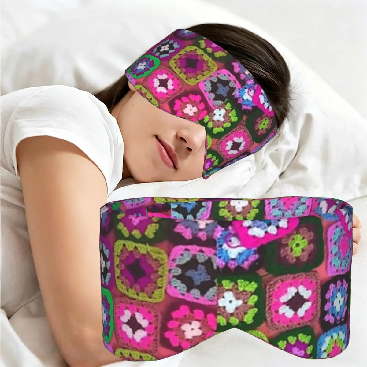 Crochet Blanket Granny Square Vintage sleep eye mask Portable Eye Cover for Girls Boys Office Nap Party Gift Eyeshade eyepatch