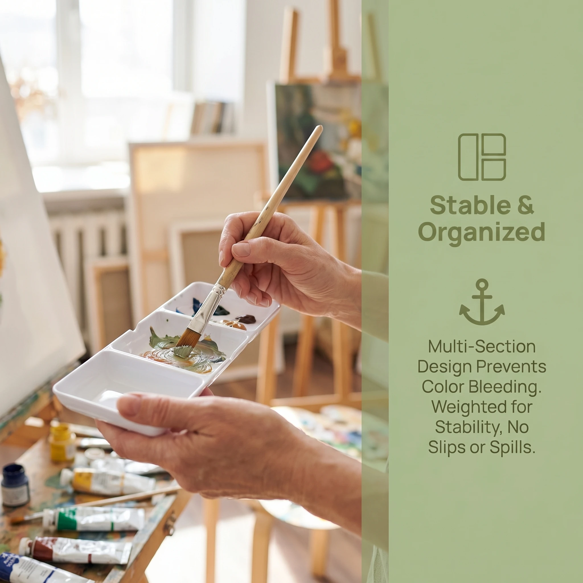 3Pcs Thick Plastic Paint Palettes, Assorted Styles Mixing Trays for Acrylic Watercolor Oil, Heavy-Duty Art Supplies for Artists