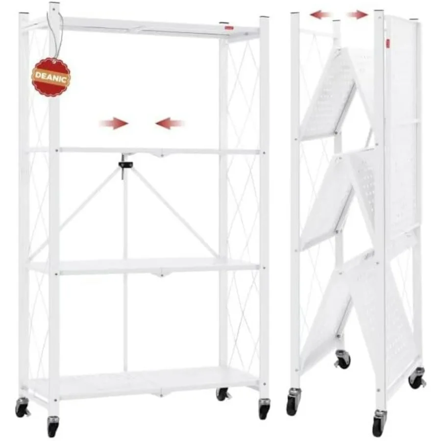 

4 Tier Foldable Storage Shelves with Wheels for Garage Kitchen Basement Pantry Large Capacity Freestanding Metal Wire Shelf Rac