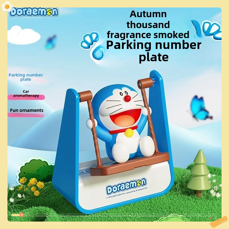 Anime Doraemon Parking Number Cards Crayon Shin chan Moving Car Phone Cards Multi functional Car Pendant Swinging Aromatherapy