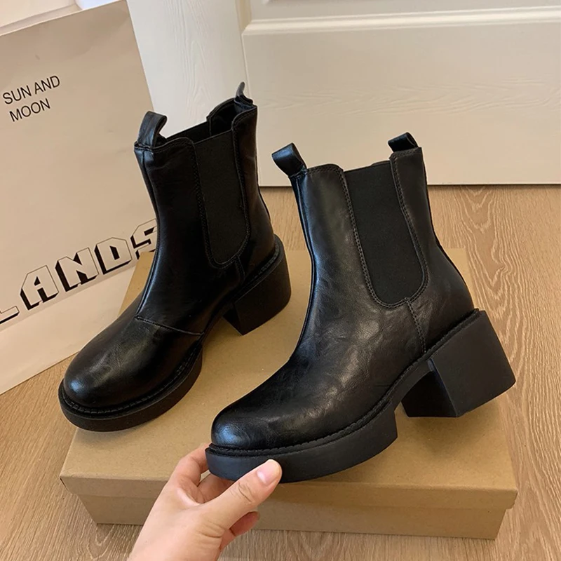 High Heels Women Ankle Boots Platform Woman Shoes New Pumps Winter 2025 Trend Warm Snow Boots Casual Chunky Leather Shoes Mujer