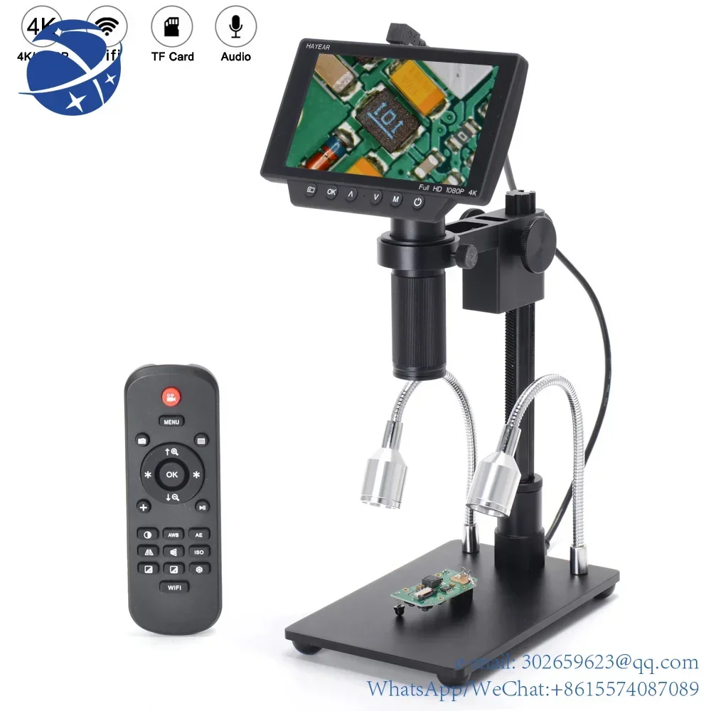 yyhc 34MP Digital Microscope 4K 5 inch Screen sny CMOS HD Sensor 1080P 60FPS HDMI-Compatible USB & WIFI Camera 150X C-mount Lens