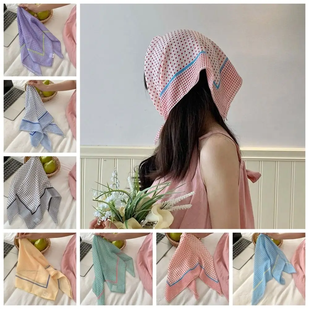 

Sweet Sunscreen Small Square Scarf Hair Band Neckerchief Polka Dot Print Scarves Korean Style Wraps Printed Silk Scarf Daily