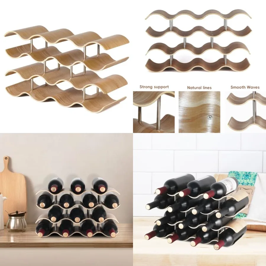 

14 Bottles Wine Racks Countertop for Shelf, 4-Tier Wooden Wine Bottle Holder Stand, freestanding Wine Storage for Inside Cabine