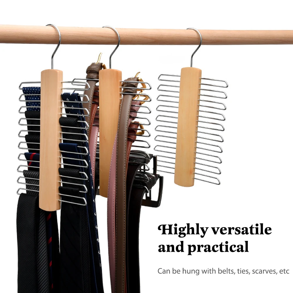 Wooden Tie Hanger with 20 Storage Capacity Tie Organizer Space Saving Necktie Organizer Non-Slip for Ties Belt Scarf Organize