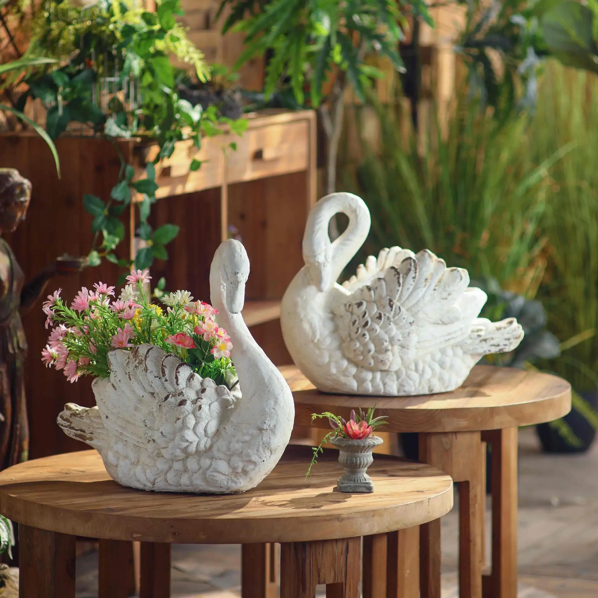 Swan Planter, MgO Garden Statue, Outdoor Decor, Vintage Swan Flower Pot, Artistic Sculpture, Home & Patio Ornament