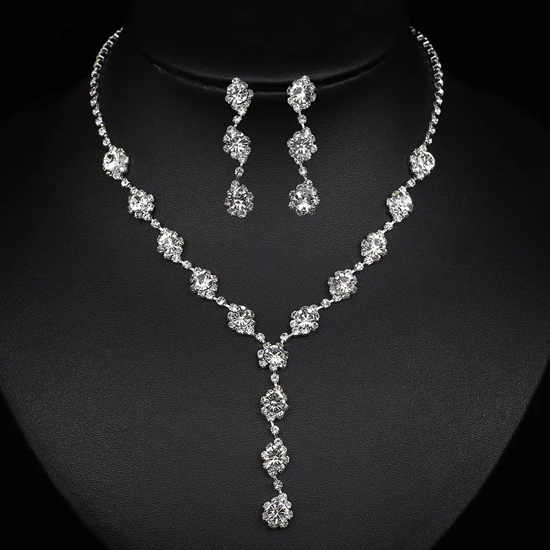 TREAZY Trendy Faux Pearl Crystal Bridal Jewelry for Women Long Drop Choker Necklace Earrings Sets Fashion Wedding Jewelry Sets
