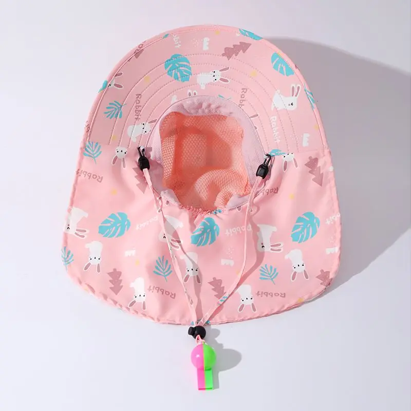 Anti UV Kids Summer Baby Sun Hat Bucket Cap With Whistle For Girls Boys Outdoor Neck Ear Cover Beach Cap