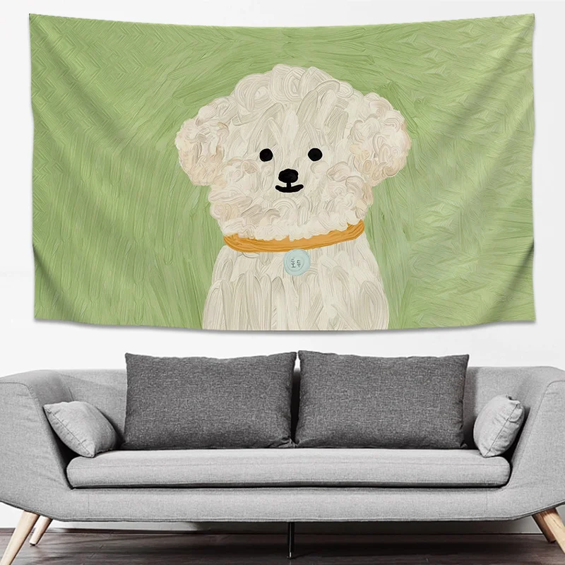 VIKAMA Cute Dog Oil Painting Wall Tapestry Vintage Pet Wall Hanging Kids Bedroom Living Room Home Decoration
