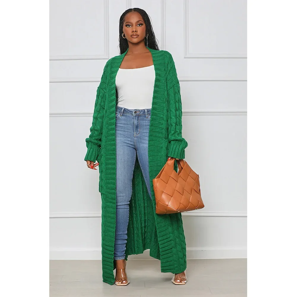 

Kintted Cardigan Women Long Jacket Autumn Winter Green Crochet Loose Long Sleeve Woman Sweater 2023 Warm Jumper Causal Cardigans