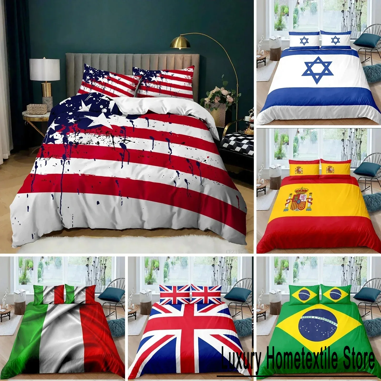 National Flag Duvet Cover Set King Size Creative American Flag Bedding Set for Teens Adults Microfiber Single Double Quilt Cover