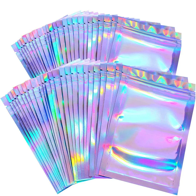 Eyelashe Package In Bulk Holographic Laser Zip Lock Bag Necklace Storage Custom Brand Logo Sticker Idea Gift Packaging Wholesale