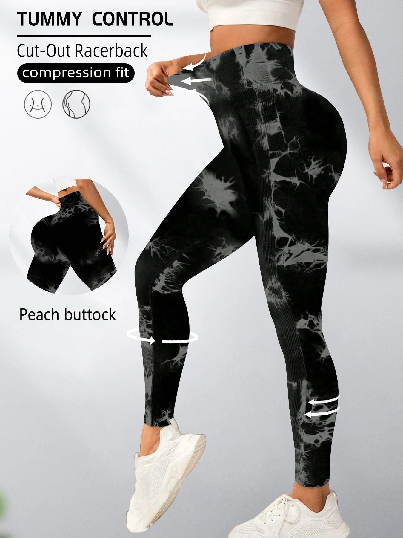 2 قطعة طماق رياضية عالية المرونة مصبوغة للنساء ، تدس في البطن ورفع الأرداف طماق اليوغا #4