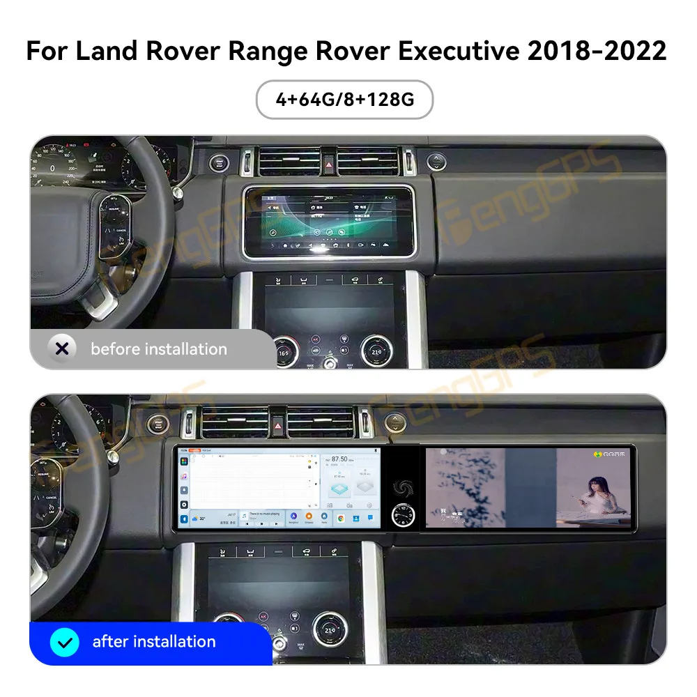 

Автомобильный радиоприемник CarPlay с двойным экраном 12,3 дюйма для Android 13 для Land Rover Range Rover Executive 2018-2022, мультимедийный плеер с сенсорным экраном