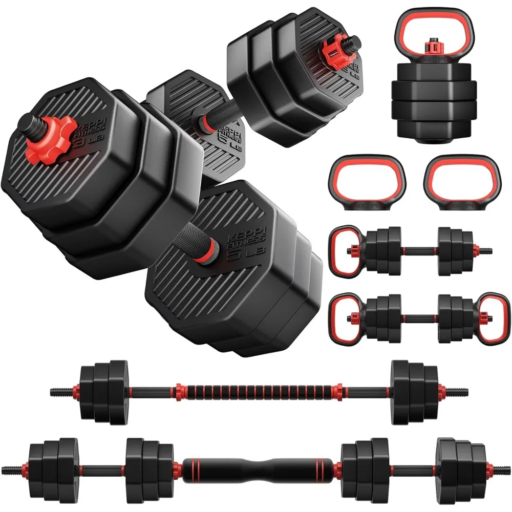 

Adjustable Dumbbell Set,30/50/70/90 lb Weight Set with Connector Bar,4 in 1 Workout Gear with Dumbbell, Kettlebell, Barbell