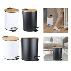 Wooden Flip Step Trash Can Garbage Rubbish Bin Waste Container Organizer for Bathroom Kitchen Office