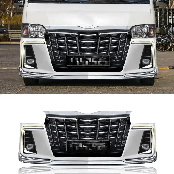 

high quality wide sad face front rear body kits bumper for 2014 toyota hiace 200 bus van parts accessories