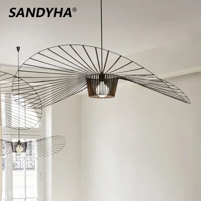 SANDYHA Nordic Chandelier Living Room Decor Home Straw Hat Pendant Lights Led Ceiling Lamp Dining Table Bedroom Hanging Fixtures