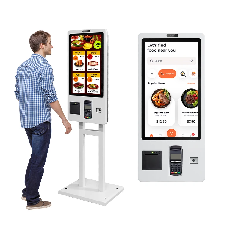

24 27 32 inch POS touch screen self checkout machine payment end point = self-service ordering kiosk =
