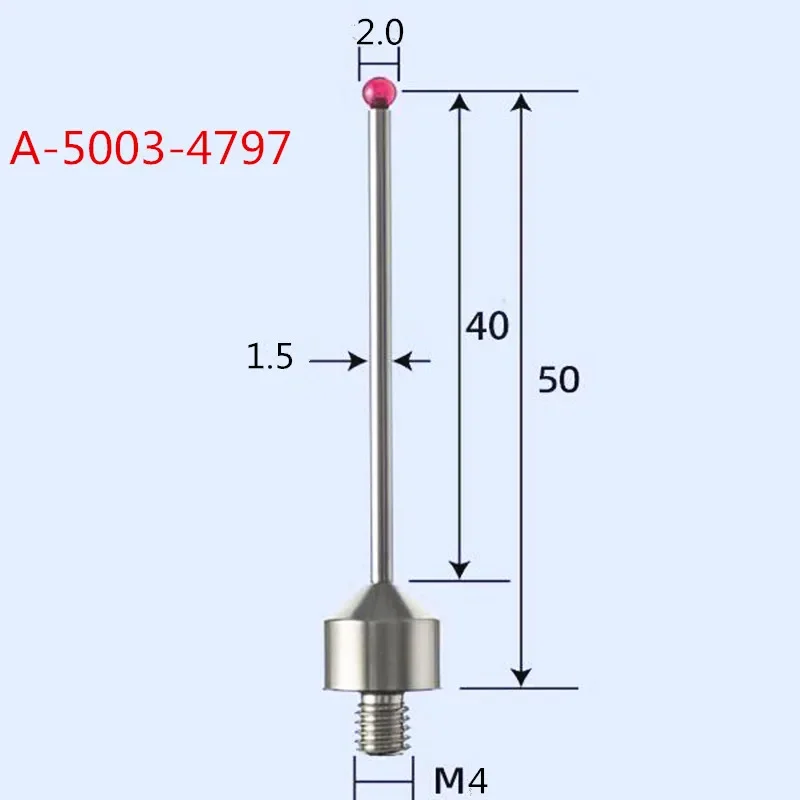 1PC CNC CMM ruby probe M4 Probe Tip 2mm Ruby Ball 3D Tester Sensing M4 Tip 50mm For 3D Taster A-5003-4797