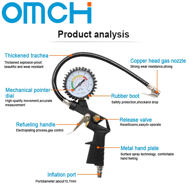 EU/JP Interface Tire Pressure Gauge For Car Motorcycle SUV Inflator Pumps Tire Repair Tools Pressure Gun Type For Air Compressor