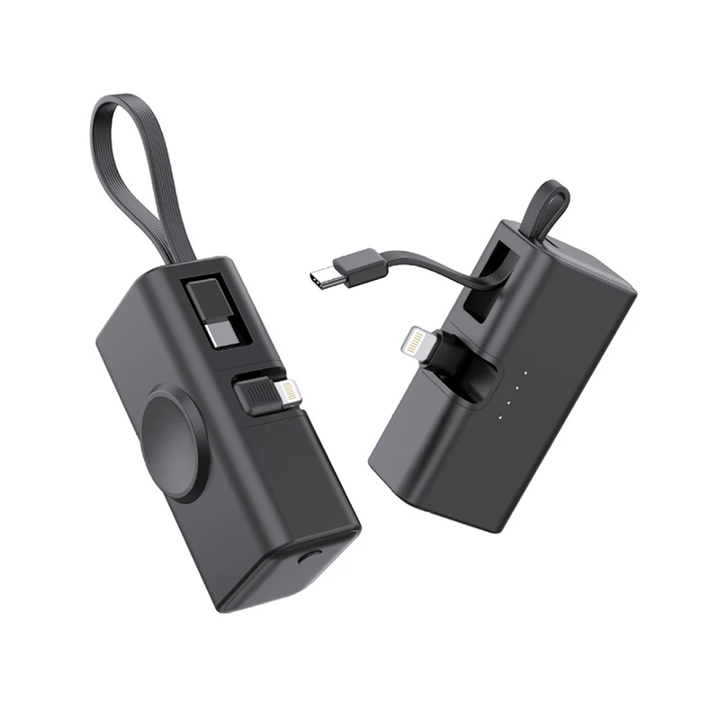 Mini Power Bank 5000mAh with 22.5W USB C Cable for iPhone 16 Huawei Xiaomi Samsung Powerbank Wireless Charger for iWatch 9 8 7 6